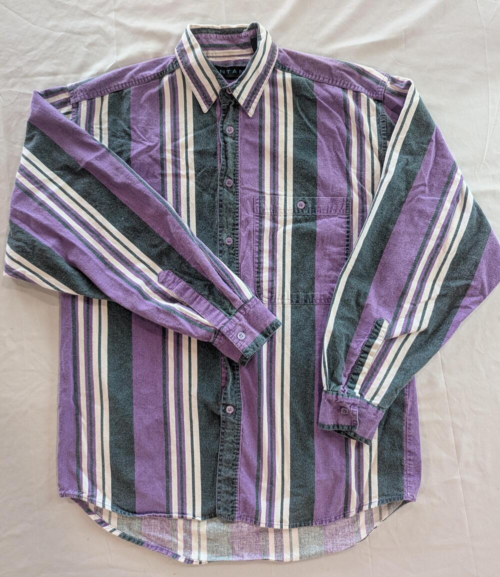 Santana Shirt Mens M Purple Striped Long Sleeve Button Up Flannel Casual